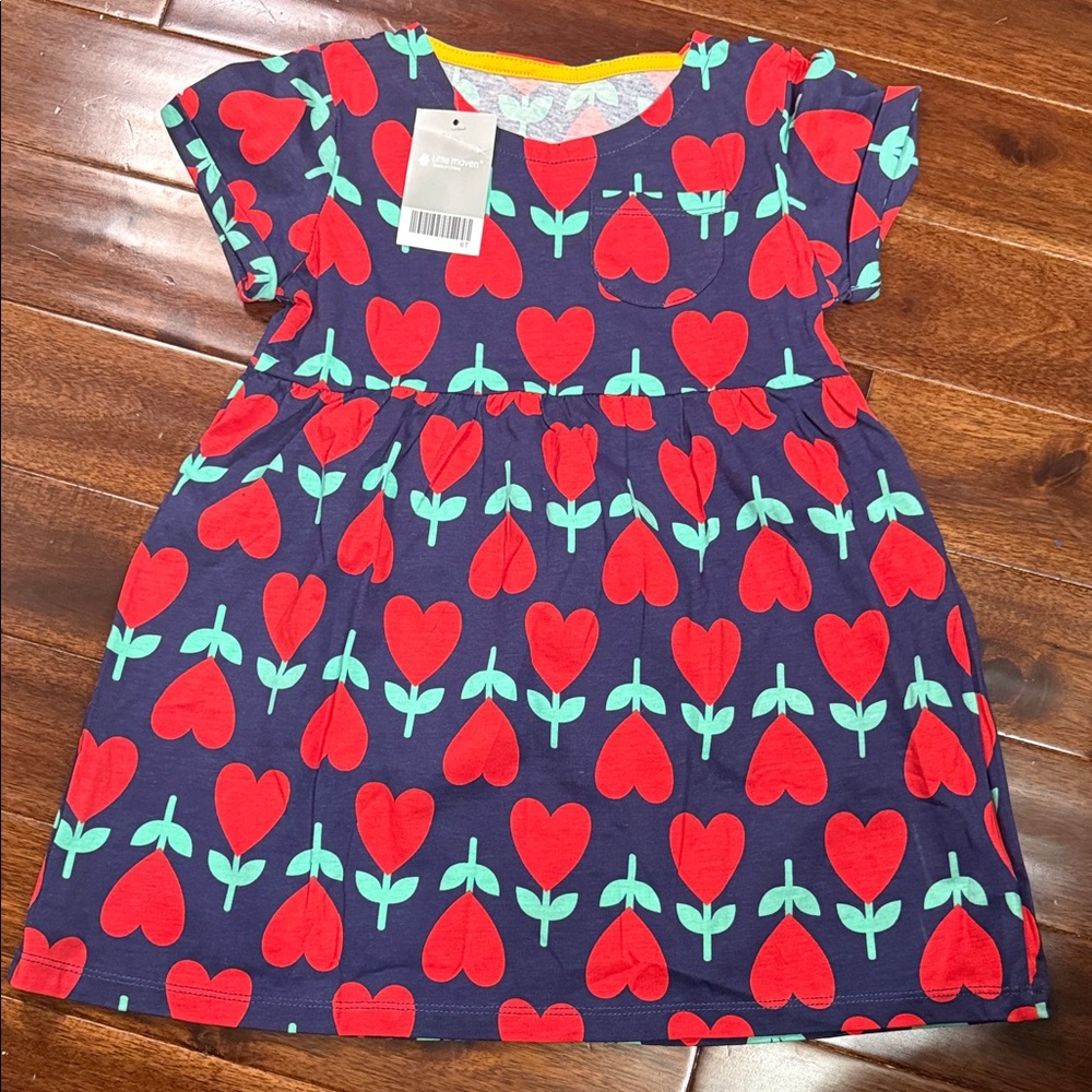 Red Heart Print Kids Cotton Dress Play date School  Dress for little girls